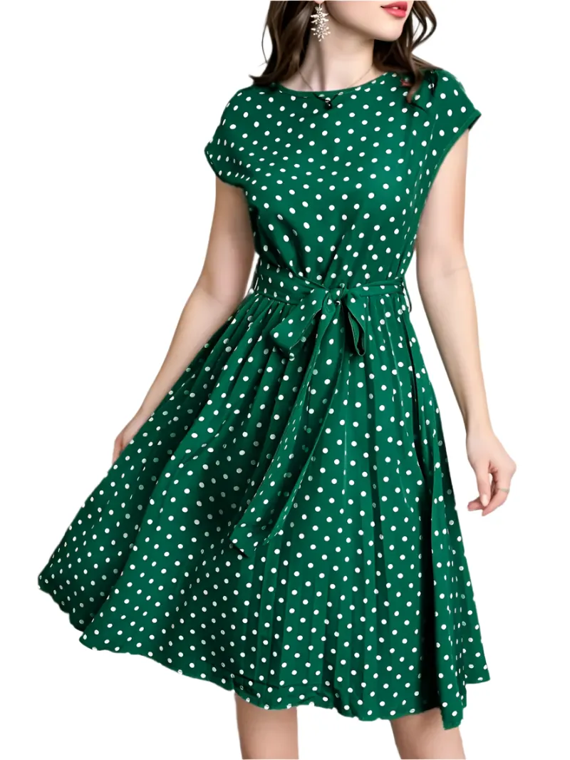 Maya– Chic Women’s Pleated Polka Dot Dress
