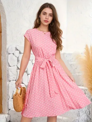 Maya– Chic Women’s Pleated Polka Dot Dress
