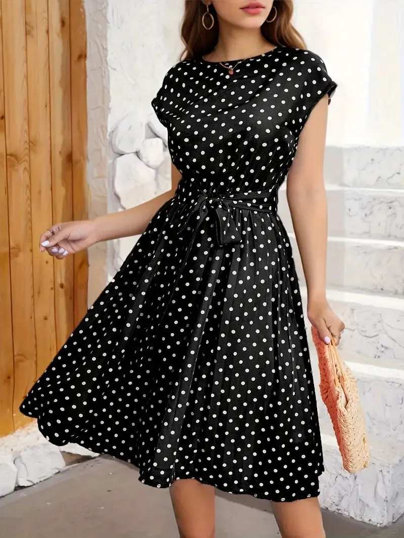 Maya– Chic Women’s Pleated Polka Dot Dress