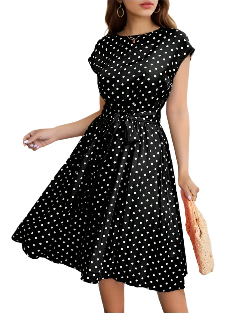 Maya– Chic Women’s Pleated Polka Dot Dress