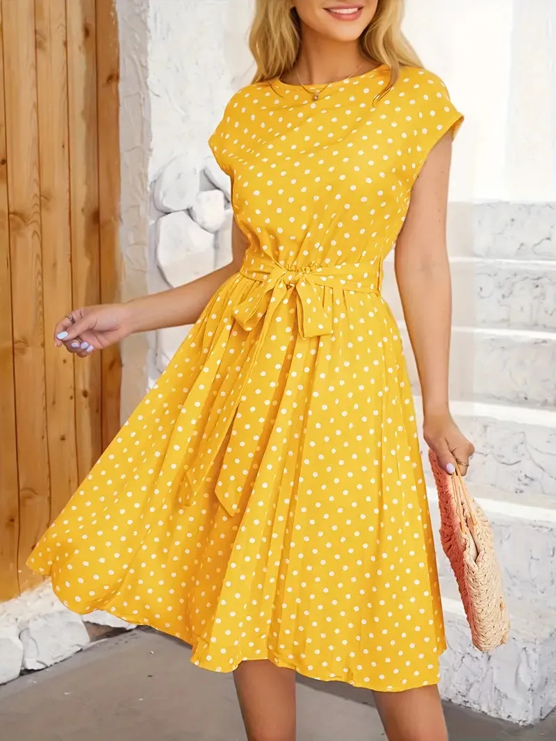Maya– Chic Women’s Pleated Polka Dot Dress