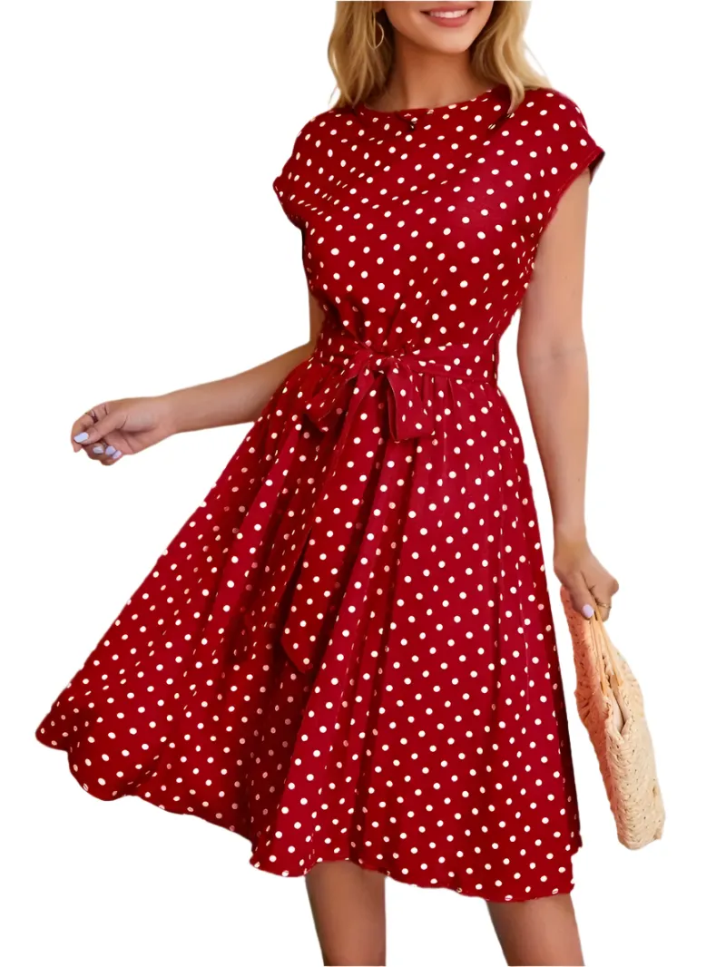 Maya– Chic Women’s Pleated Polka Dot Dress