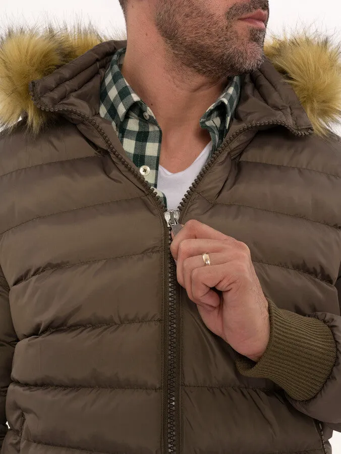 Men's Brown Down coat with Fur | Wessi