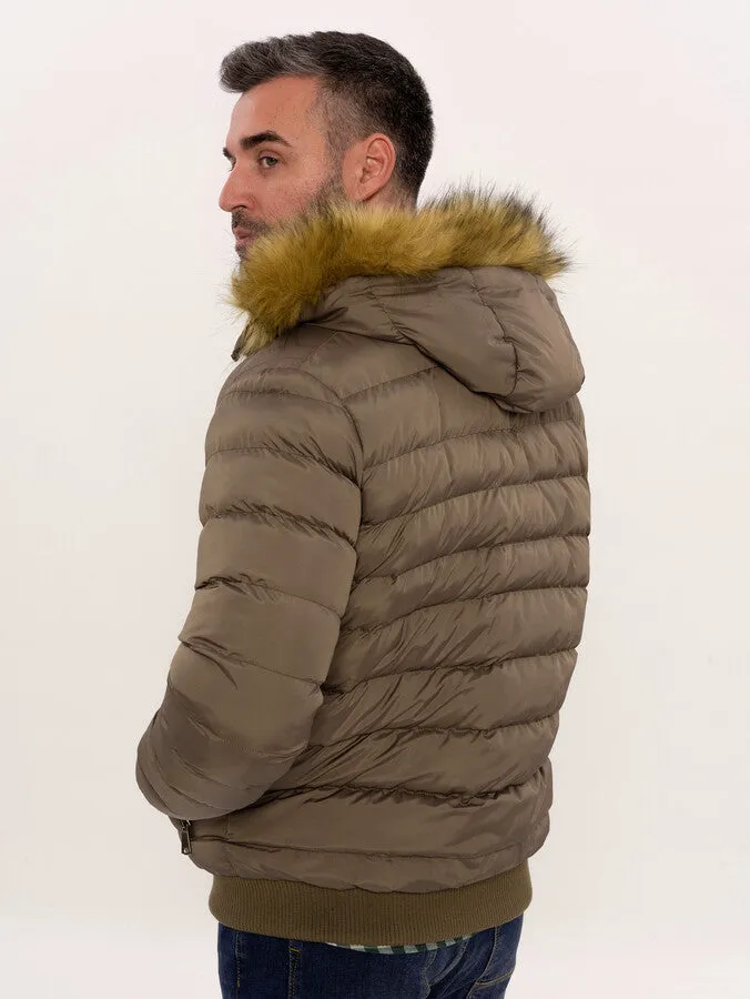 Men's Brown Down coat with Fur | Wessi