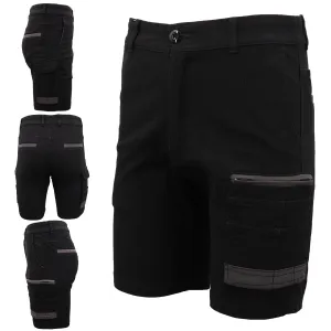 Mens Cargo Cotton Drill Work Shorts UPF 50  13 Pockets Tradies Workwear Trousers, Black, 28