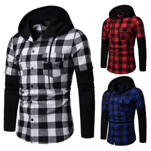 Men's Casual Slim Fit Shirt Fashion Plaid Hooded Dual Pockets Long Sleeve Top Lumberjack Check Shirt Jack Clothes MCL205