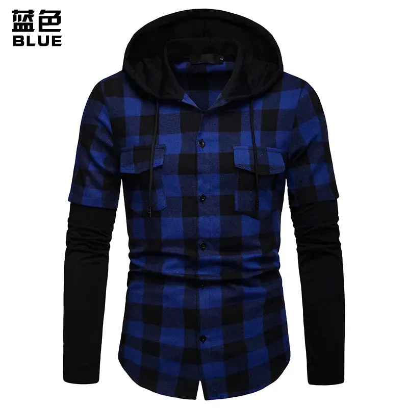 Men's Casual Slim Fit Shirt Fashion Plaid Hooded Dual Pockets Long Sleeve Top Lumberjack Check Shirt Jack Clothes MCL205