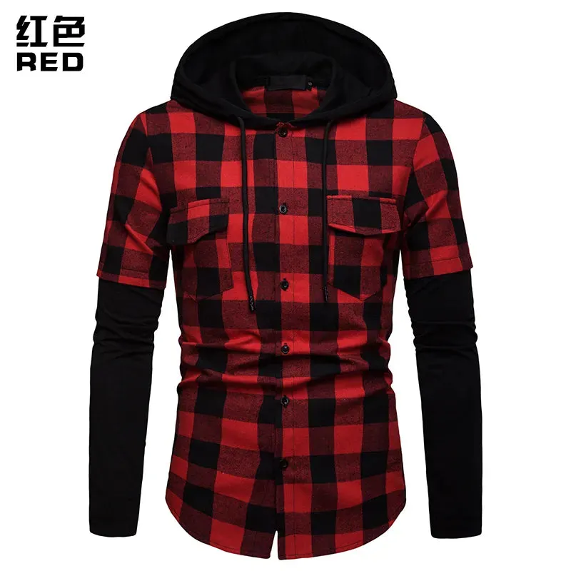 Men's Casual Slim Fit Shirt Fashion Plaid Hooded Dual Pockets Long Sleeve Top Lumberjack Check Shirt Jack Clothes MCL205