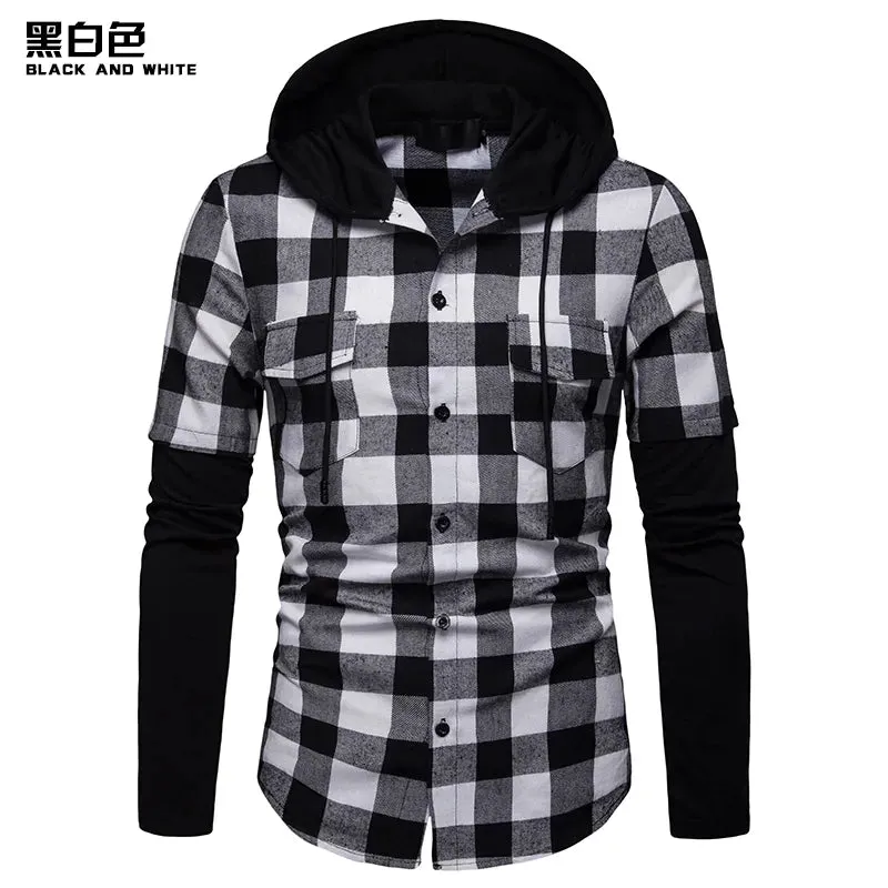 Men's Casual Slim Fit Shirt Fashion Plaid Hooded Dual Pockets Long Sleeve Top Lumberjack Check Shirt Jack Clothes MCL205