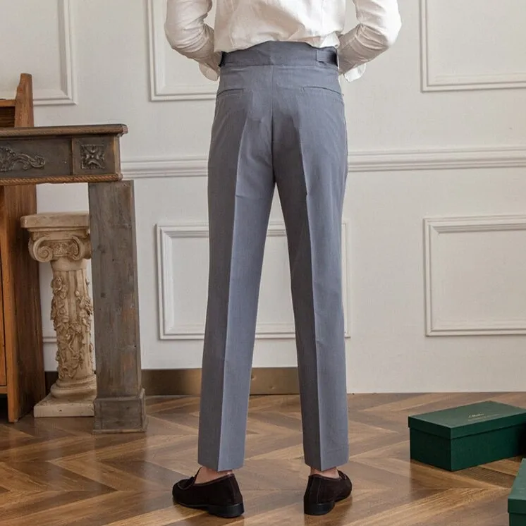 Men's Elegant High-Waisted Buckle Trousers