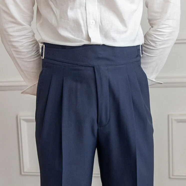 Men's Elegant High-Waisted Buckle Trousers