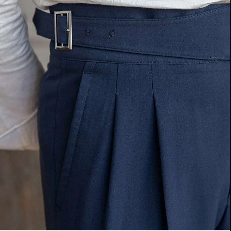 Men's Elegant High-Waisted Buckle Trousers
