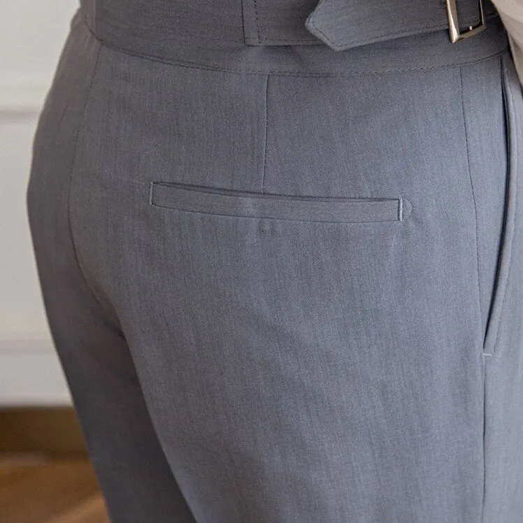 Men's Elegant High-Waisted Buckle Trousers