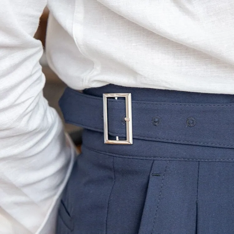 Men's Elegant High-Waisted Buckle Trousers