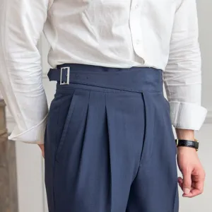 Men's Elegant High-Waisted Buckle Trousers