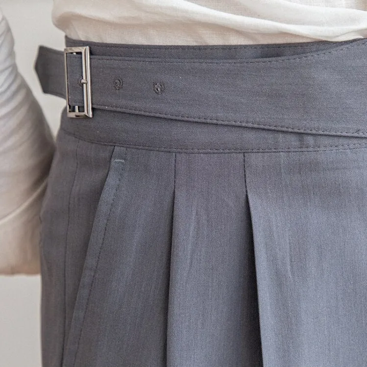 Men's Elegant High-Waisted Buckle Trousers