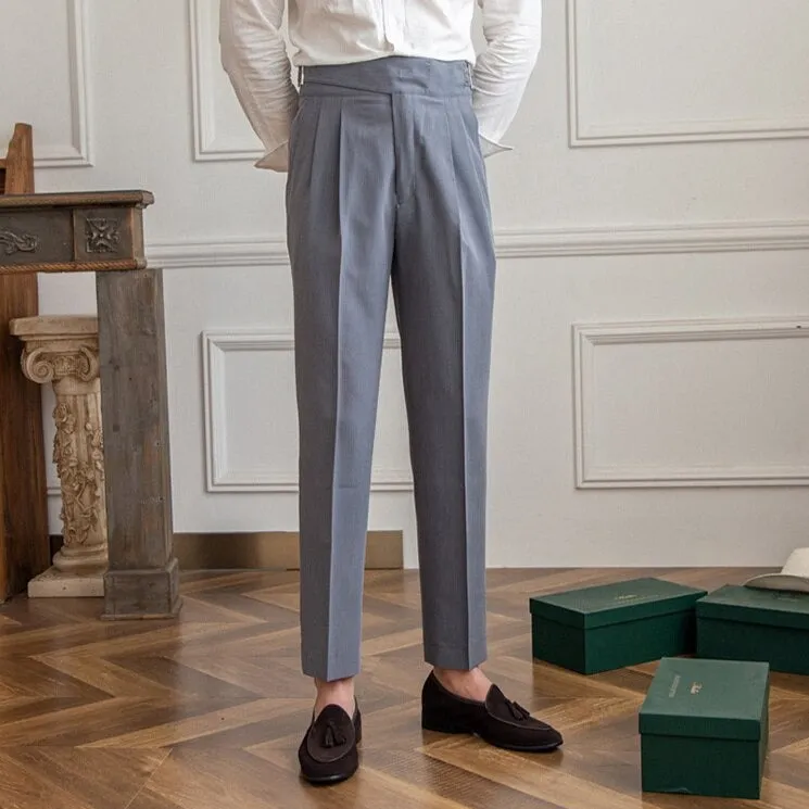 Men's Elegant High-Waisted Buckle Trousers