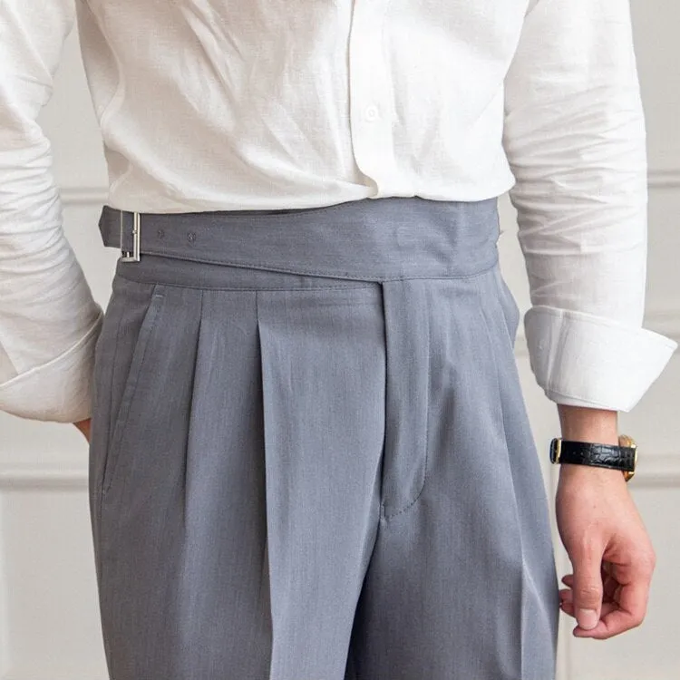 Men's Elegant High-Waisted Buckle Trousers