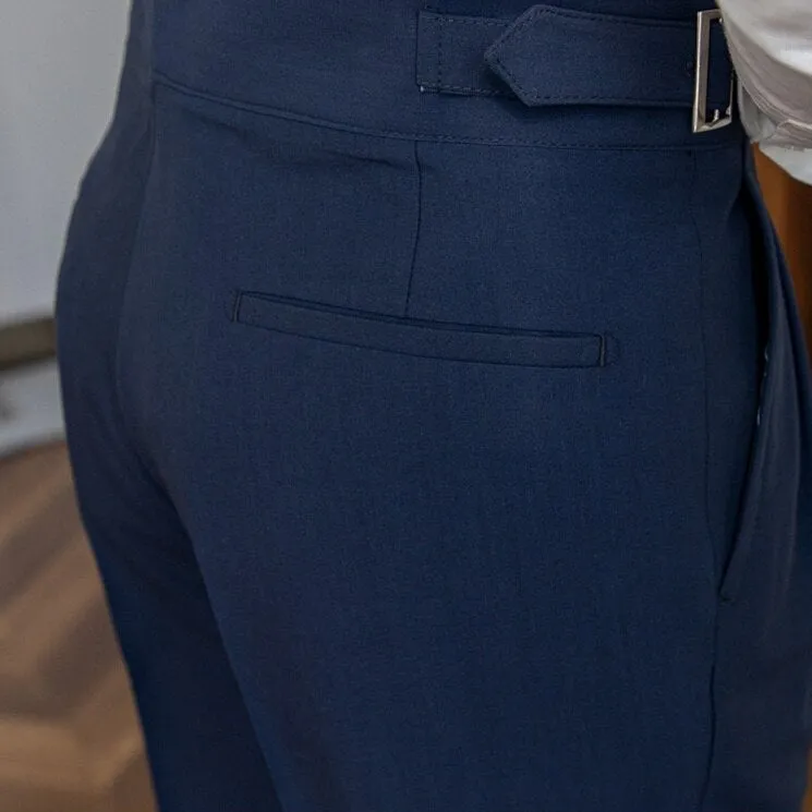 Men's Elegant High-Waisted Buckle Trousers