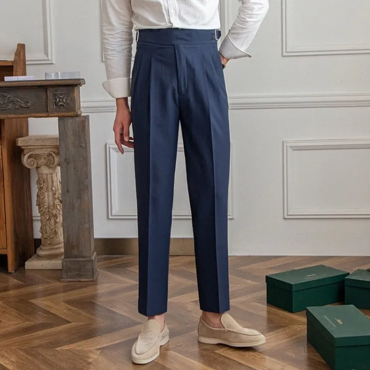 Men's Elegant High-Waisted Buckle Trousers