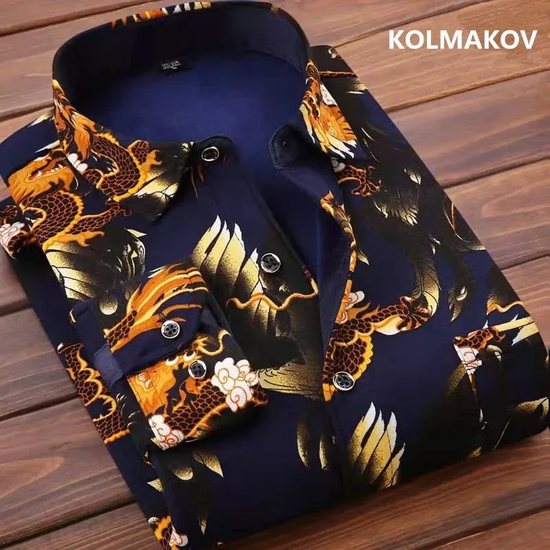 Men's Fashion Bright Casual Shirt Striped Long Sleeve Autumn Shirts