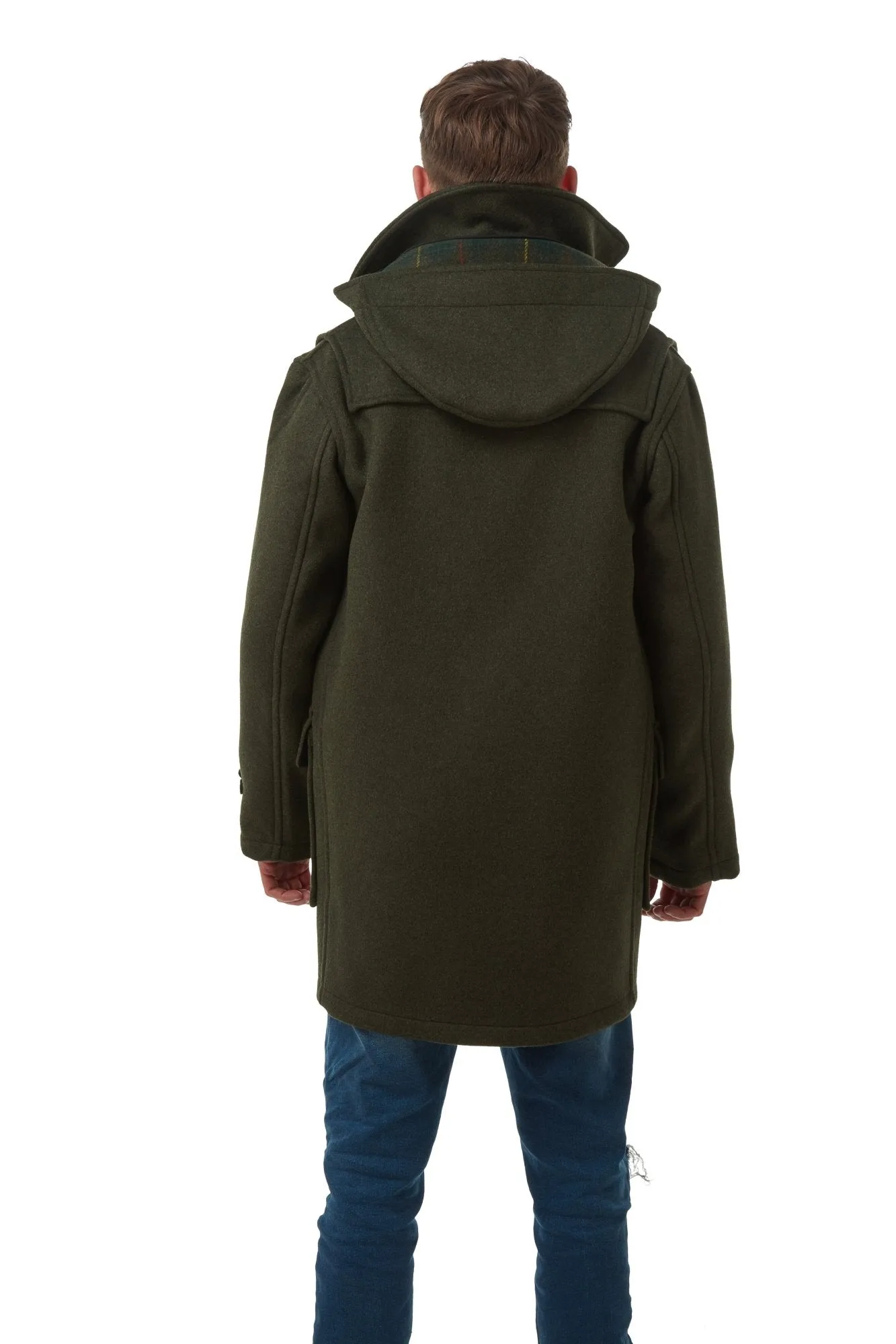 Men's Olive London Custom Fit Convertible Duffle Coat, With Original Removable Hood And Horn Toggles