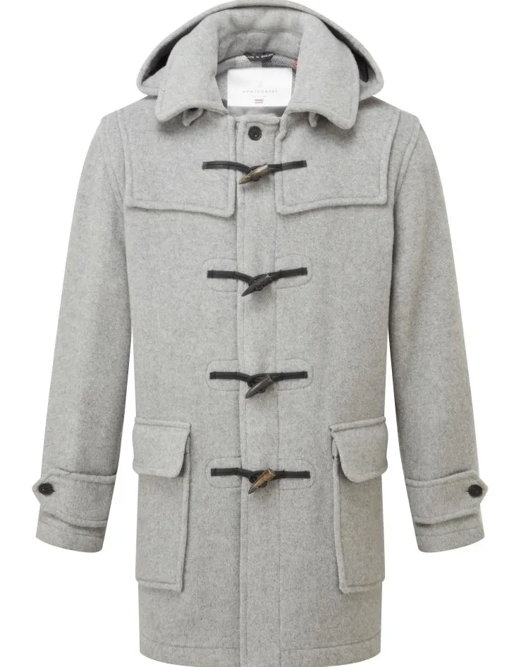 Men's Pearl Grey London Custom Fit Convertible Duffle Coat, With Original Removable Hood And Horn Toggles