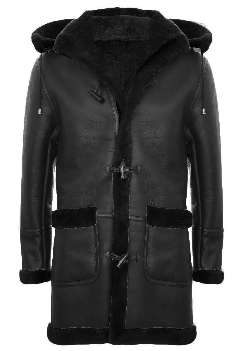 Mens Sheepskin Hooded Duffle Overcoat-Isleworth