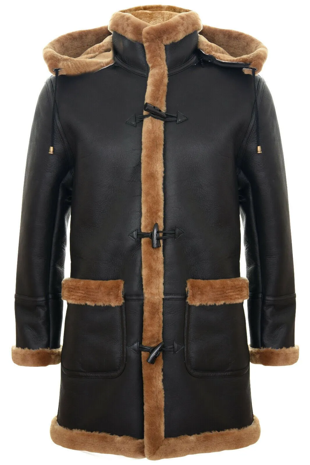 Mens Sheepskin Hooded Duffle Overcoat-Isleworth