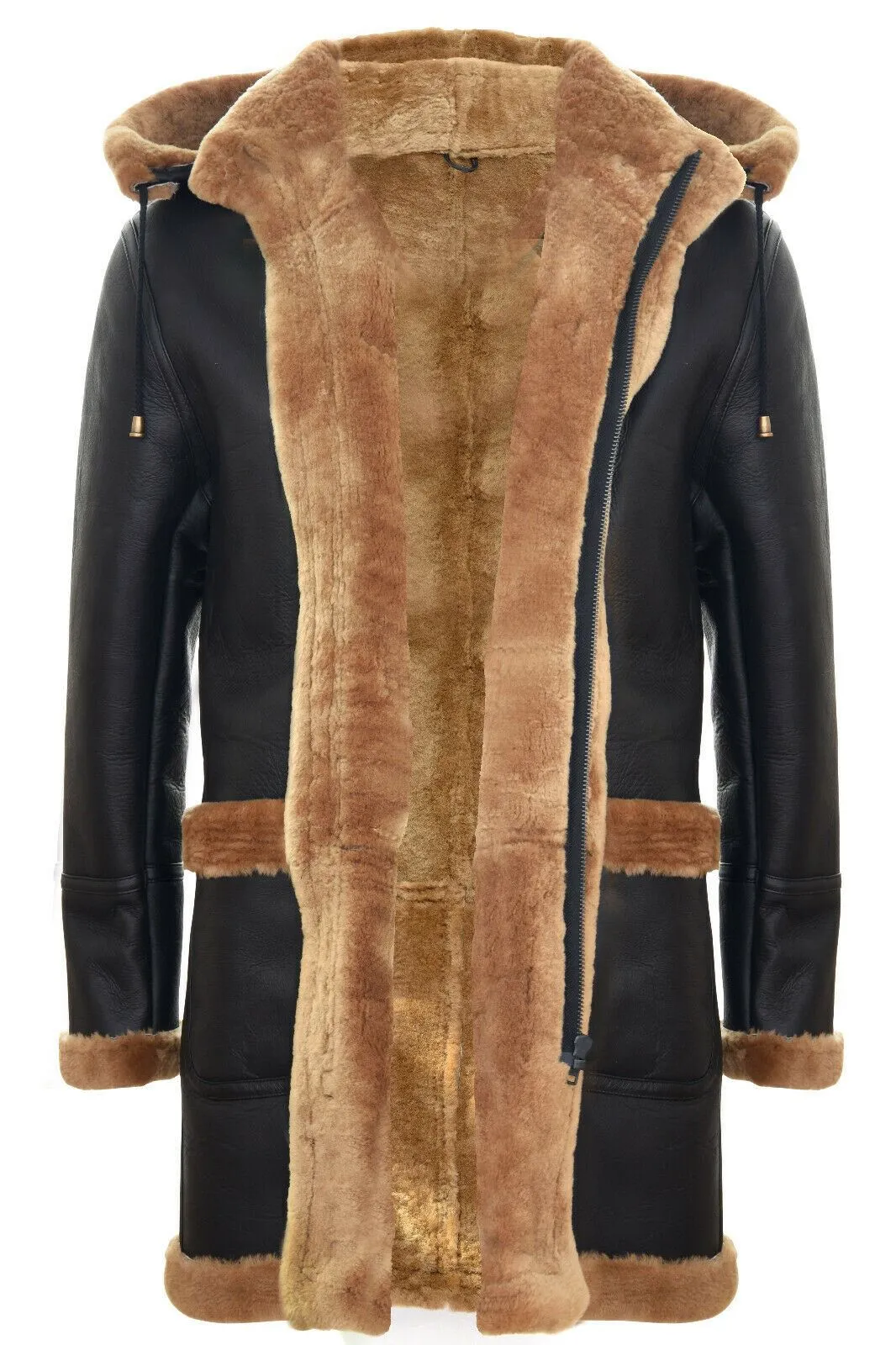 Mens Sheepskin Hooded Duffle Overcoat-Isleworth