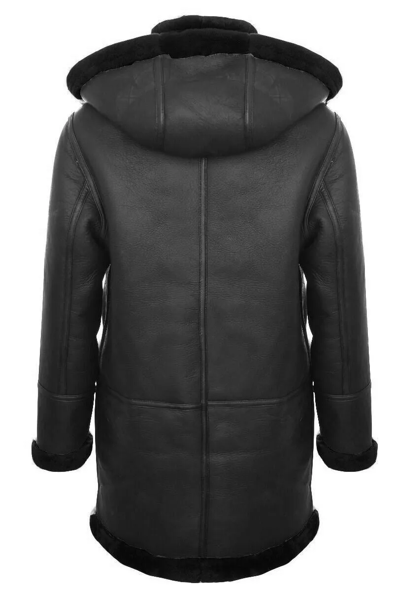 Mens Sheepskin Hooded Duffle Overcoat-Isleworth