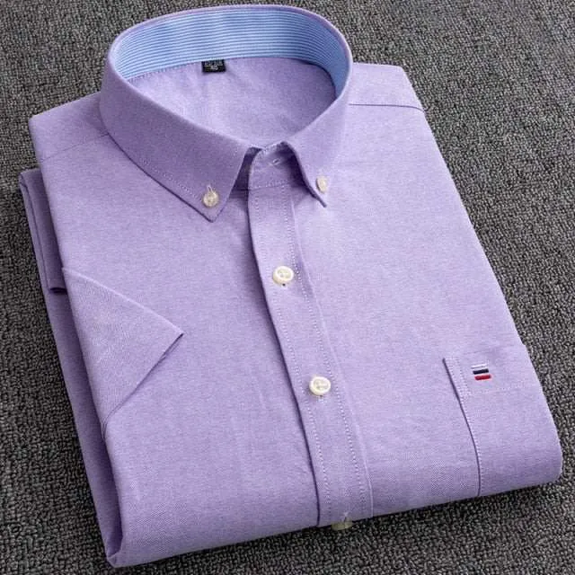 Men's Short Sleeve Shirts Oxford Plaid Striped Casual Dress Shirts