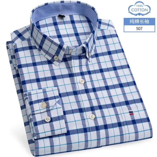 Men's Short Sleeve Shirts Oxford Plaid Striped Casual Dress Shirts