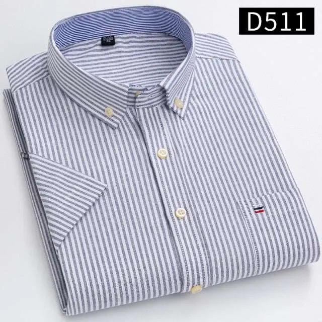 Men's Short Sleeve Shirts Oxford Plaid Striped Casual Dress Shirts