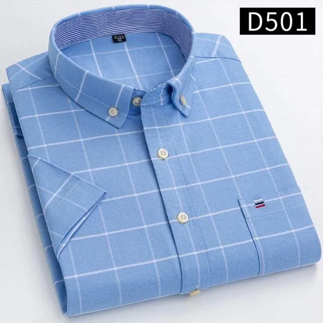 Men's Short Sleeve Shirts Oxford Plaid Striped Casual Dress Shirts