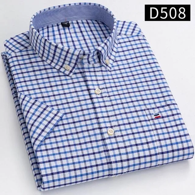 Men's Short Sleeve Shirts Oxford Plaid Striped Casual Dress Shirts