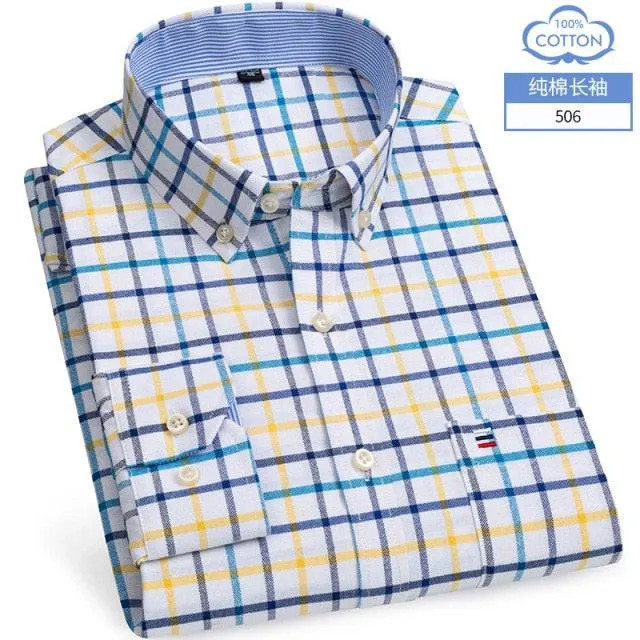 Men's Short Sleeve Shirts Oxford Plaid Striped Casual Dress Shirts