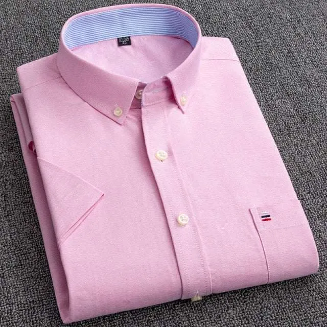 Men's Short Sleeve Shirts Oxford Plaid Striped Casual Dress Shirts