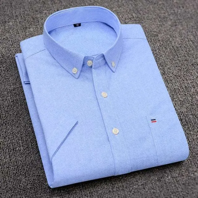Men's Short Sleeve Shirts Oxford Plaid Striped Casual Dress Shirts