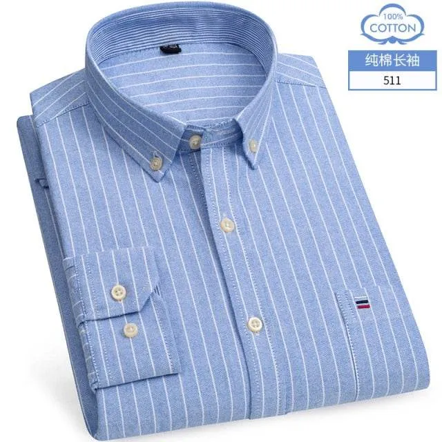 Men's Short Sleeve Shirts Oxford Plaid Striped Casual Dress Shirts