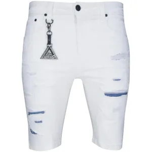 Men's White Fire Denim Shorts