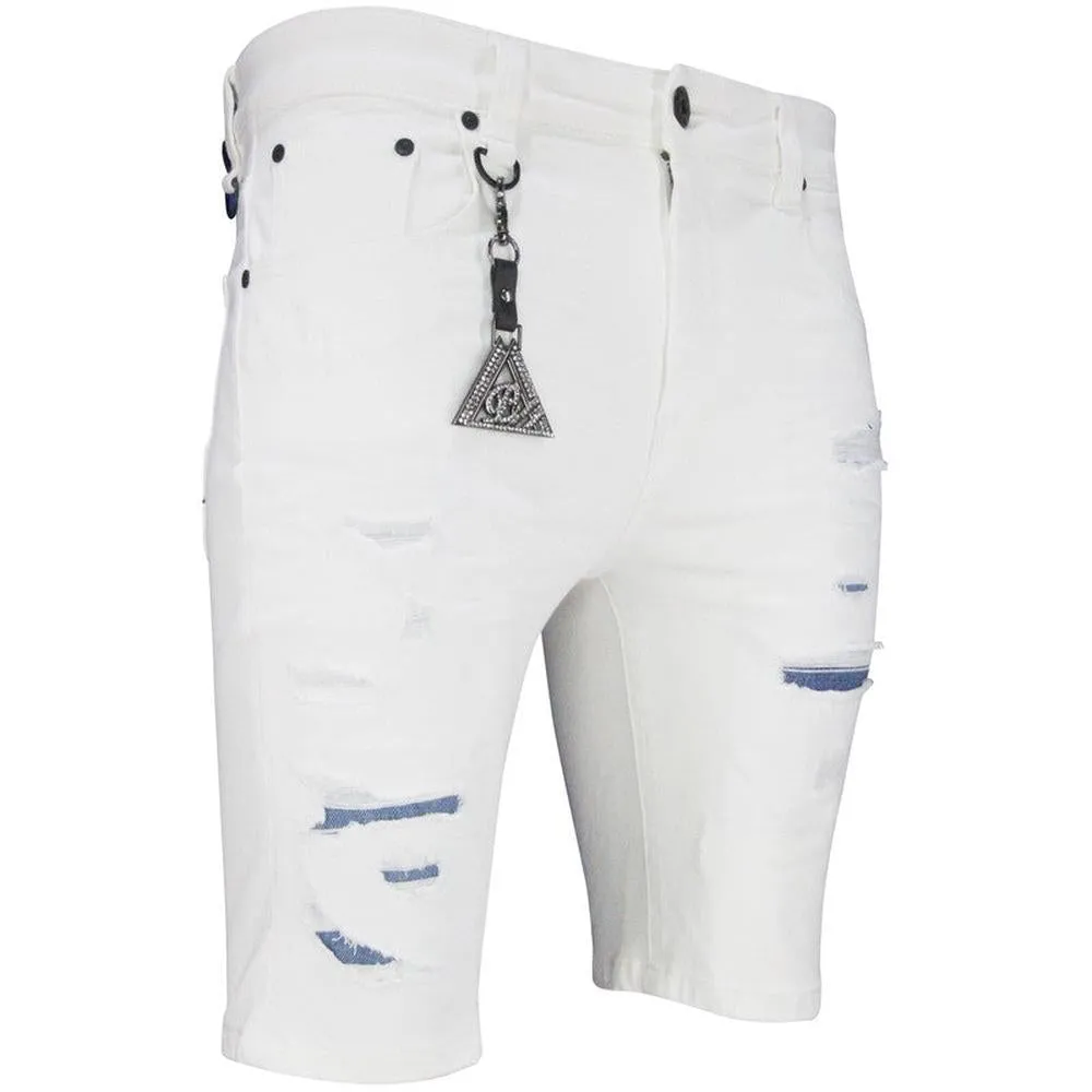 Men's White Fire Denim Shorts