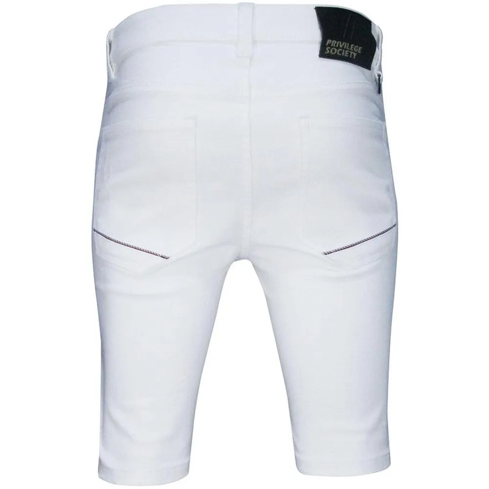 Men's White Fire Denim Shorts