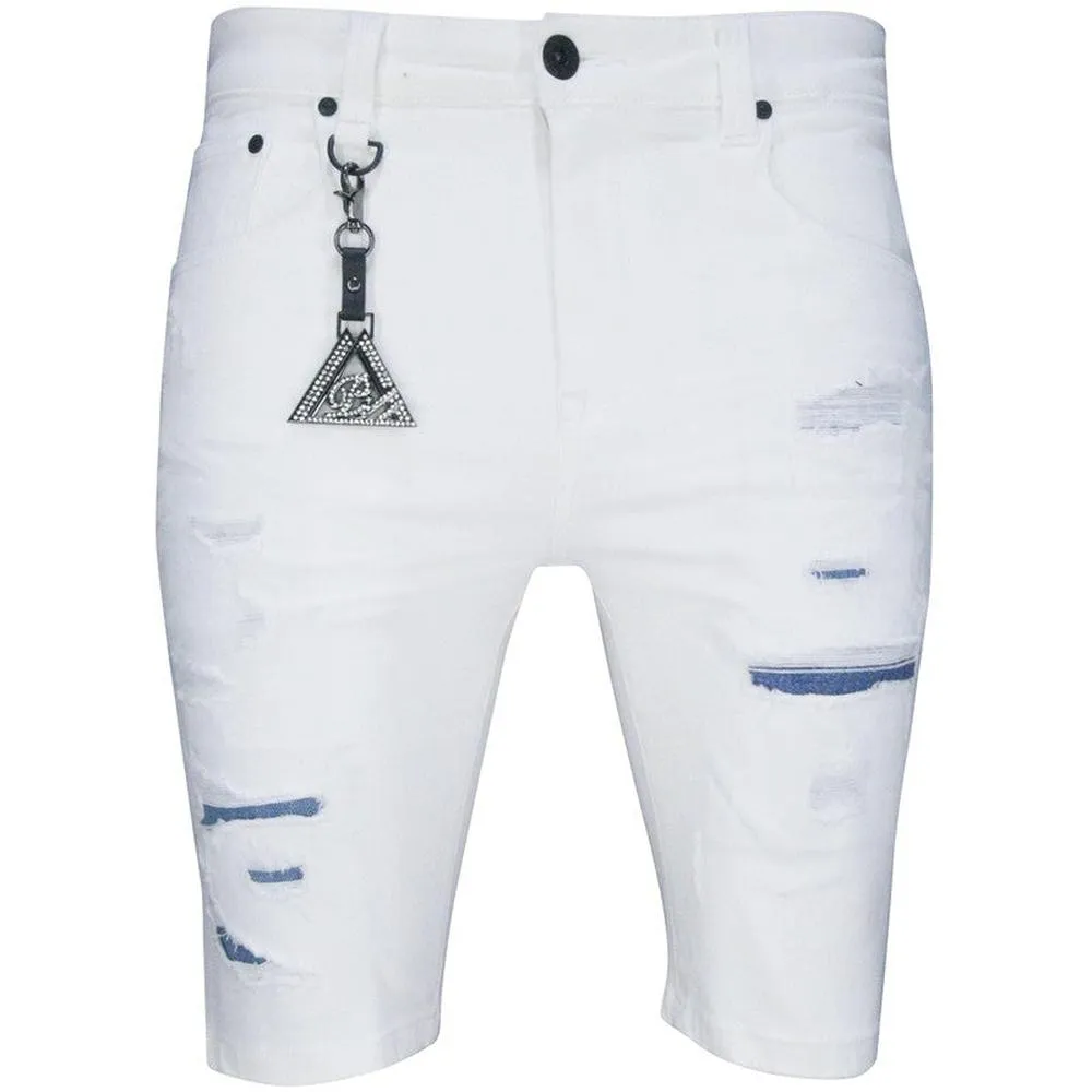 Men's White Fire Denim Shorts