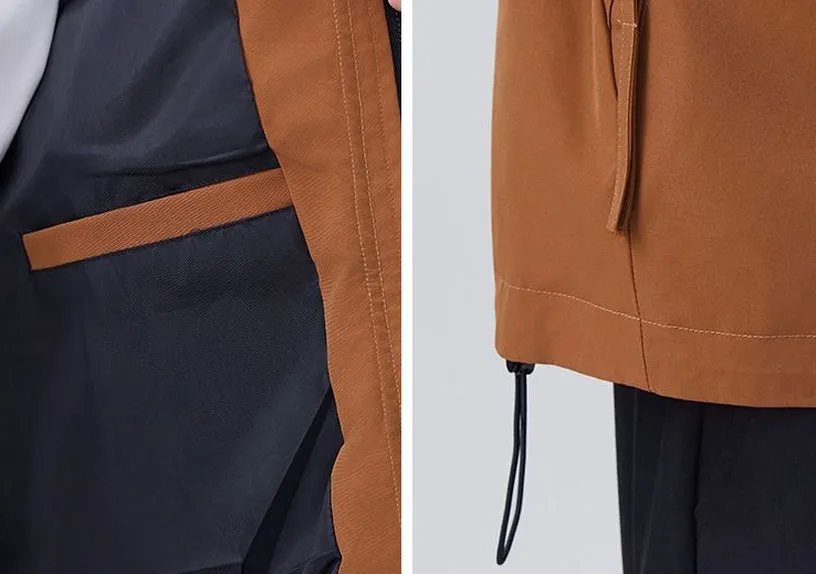 Men's Windproof Rain Jacket with Flap Pockets and Stain-resistant Material