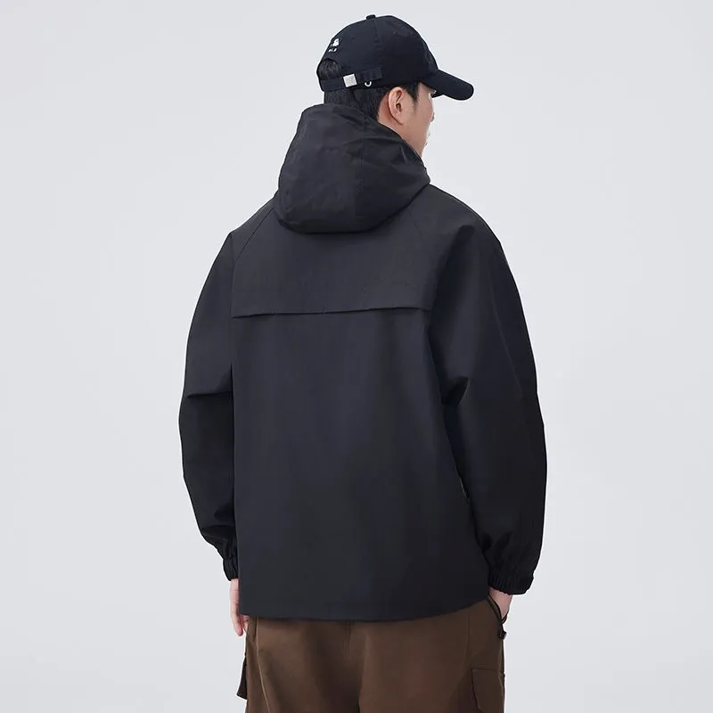 Men's Windproof Rain Jacket with Flap Pockets and Stain-resistant Material