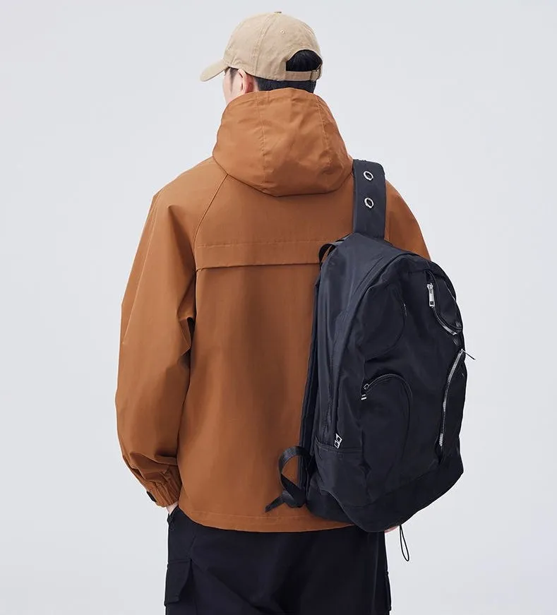 Men's Windproof Rain Jacket with Flap Pockets and Stain-resistant Material