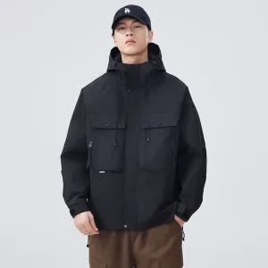 Men's Windproof Rain Jacket with Flap Pockets and Stain-resistant Material