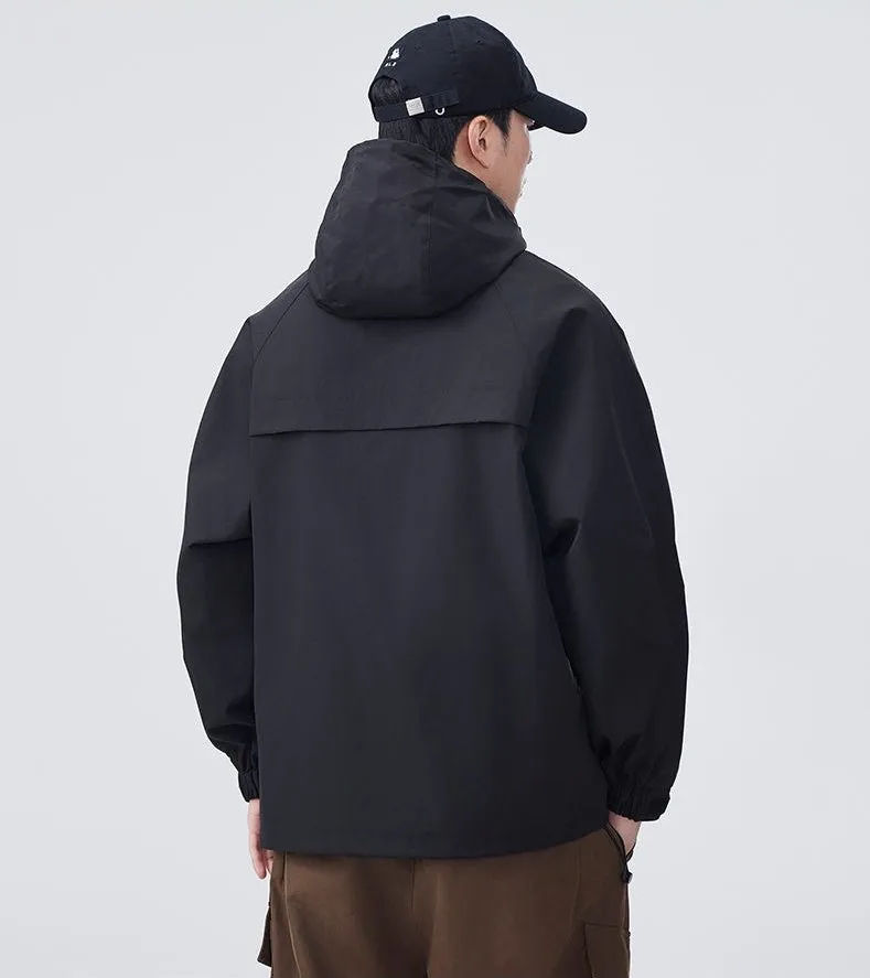 Men's Windproof Rain Jacket with Flap Pockets and Stain-resistant Material