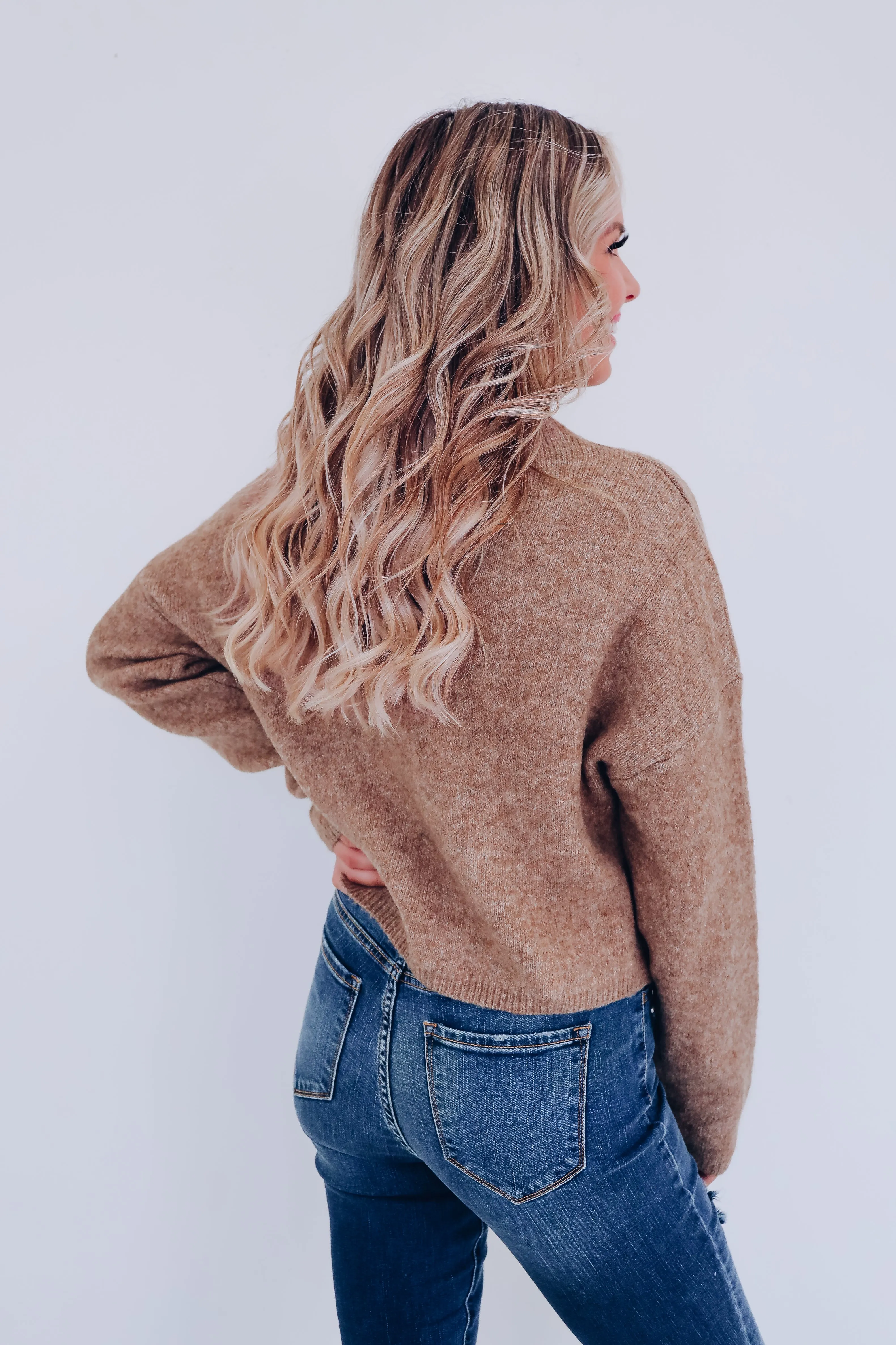 Micah Mock Neck Cropped Sweater - Brown